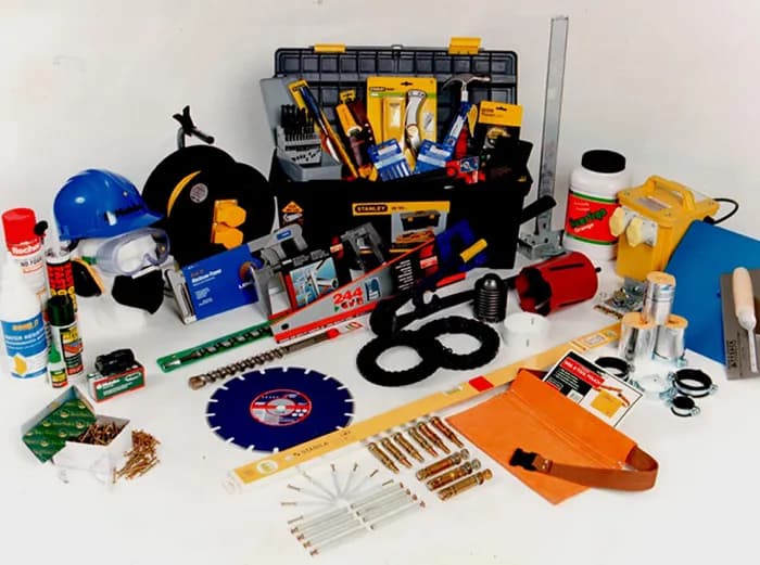 Assorted tools for construction and procurement.