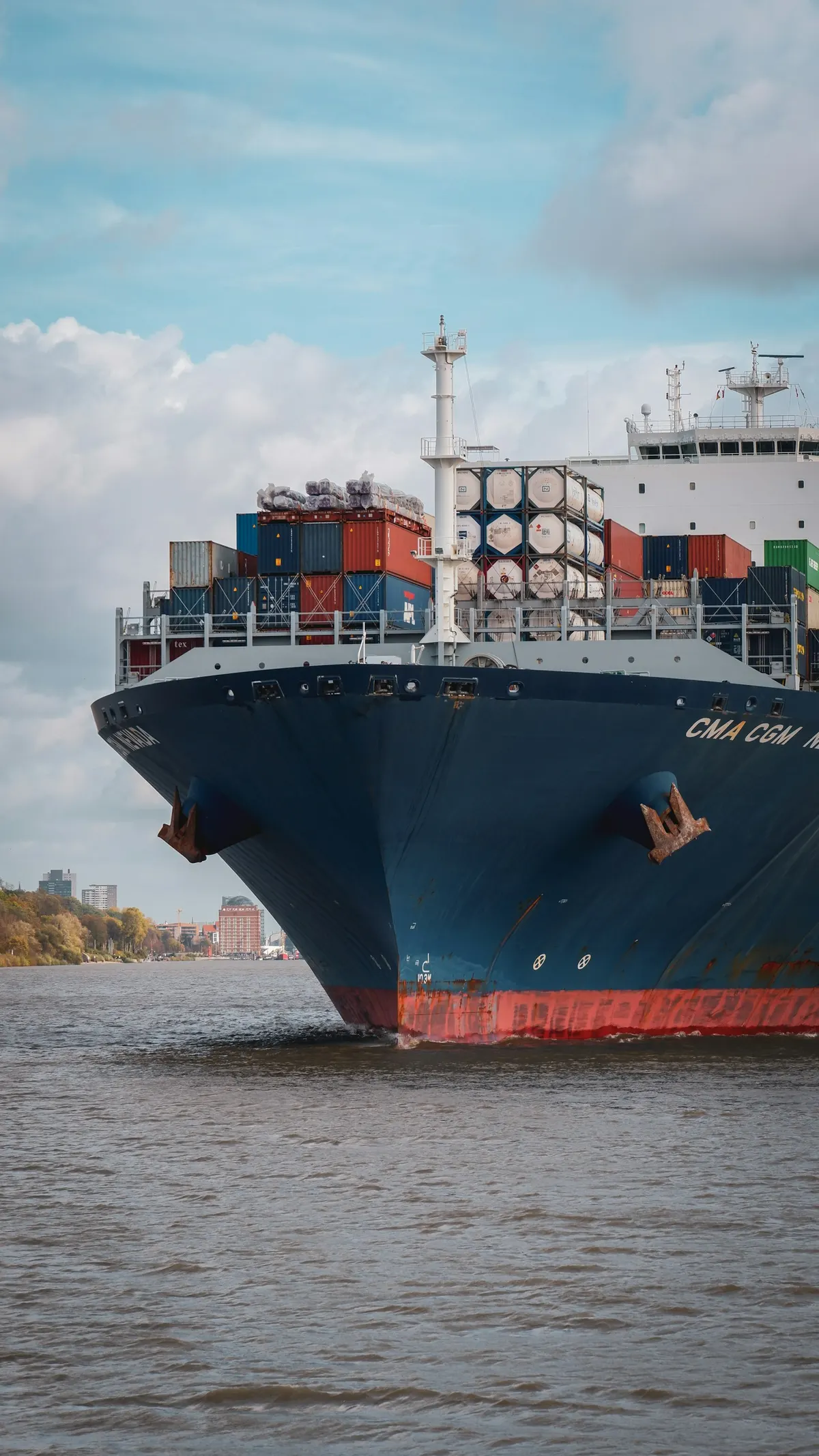 Container ship on the water